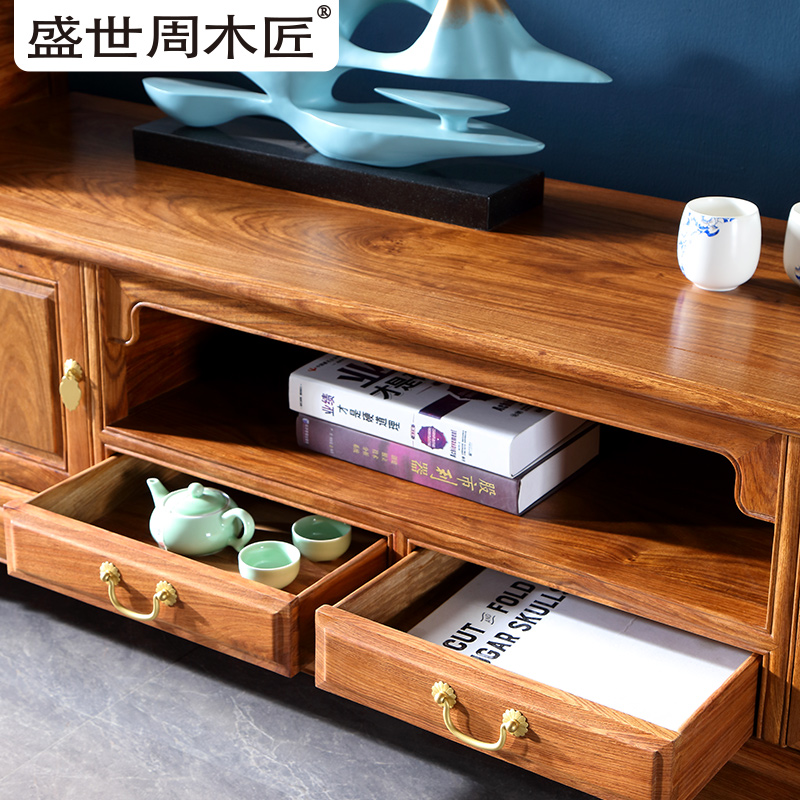 盛世周木匠三组合电视柜红木家具新中式刺猬紫檀客厅组合花梨木 - 图1