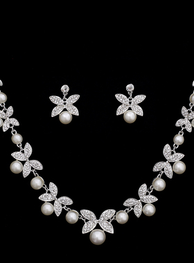 日韩新娘水钻项链耳饰婚纱颈链