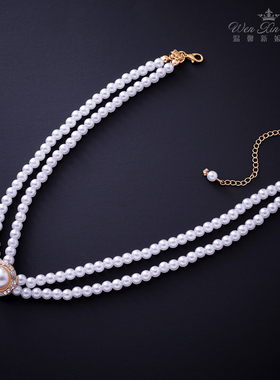 双层仿珍珠欧式镶钻短款围脖套链