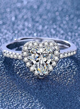 爱心戒指女镶钻心形镂空戒结婚求婚520送女友闺蜜开口可调节指环