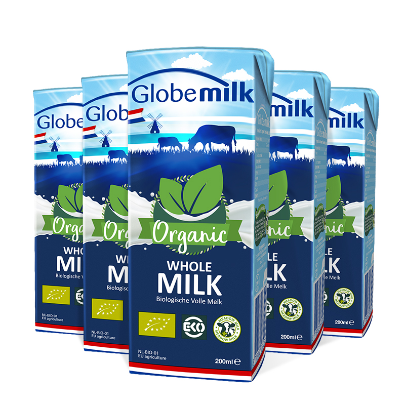 荷兰原装进口 荷高Globemilk 有机全脂纯牛奶200ml*24盒整箱装 - 图0