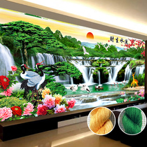 Cross embroidered new 2023 Living room Flowing Water Raw Wealth Landscape Painting Grand minimalist Modern Greet Guests own hand embroidery