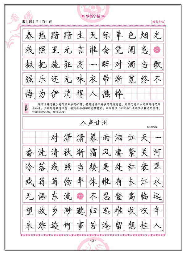 正版 宋词三百首 楷书字帖 一笔好字 临摹字帖中小学生儿童钢笔圆珠笔铅笔练字练习描红楷书硬笔罗扬书法字帖临摹带透明蒙纸 - 图2