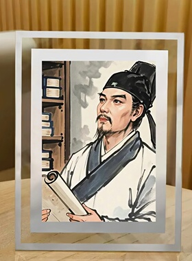 唐代诗人杜甫人物装饰相框诗圣杜甫画像室内桌面摆台摆件挂画挂墙