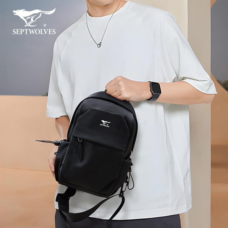 七匹狼胸包男士尼龙布挎肩包斜挎包 septwolves瑞客男士包袋