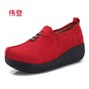 伟登夏季新款摇摇鞋女真皮大码41 42 43休闲厚底松糕鞋老北京布鞋
