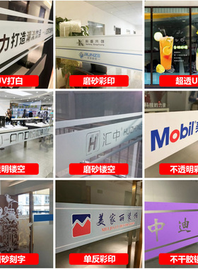 玻璃门上腰线贴纸定制公司防撞条办公室磨砂膜透明镂空LOGO广告字