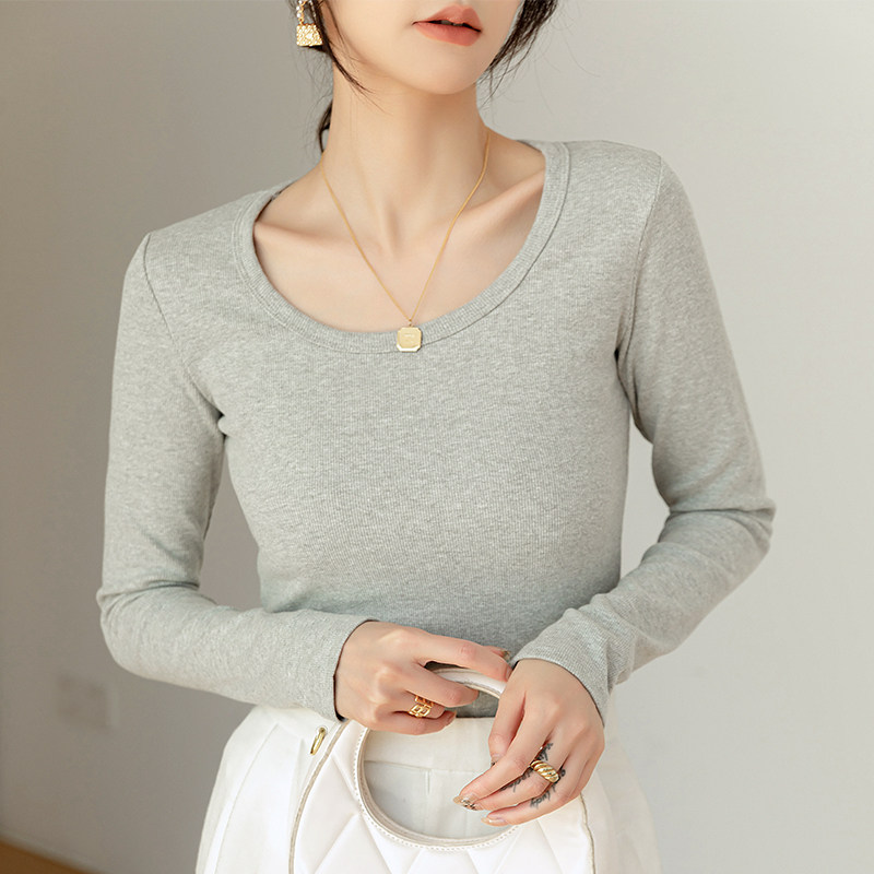 纯棉U领长袖打底衫女基础款春秋薄款紧身修身显瘦内搭洋气T恤上衣,淘宝优惠券,粉丝福利购,淘宝优惠卷