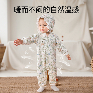 欧孕婴儿夹棉连体衣纯棉加厚爬爬服