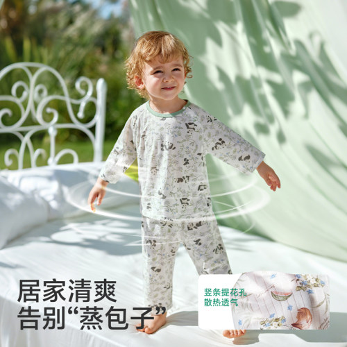 欧孕[润氧棉]儿童睡衣夏季薄款纯棉a类宝宝家居服男孩女童空调服 - 图1