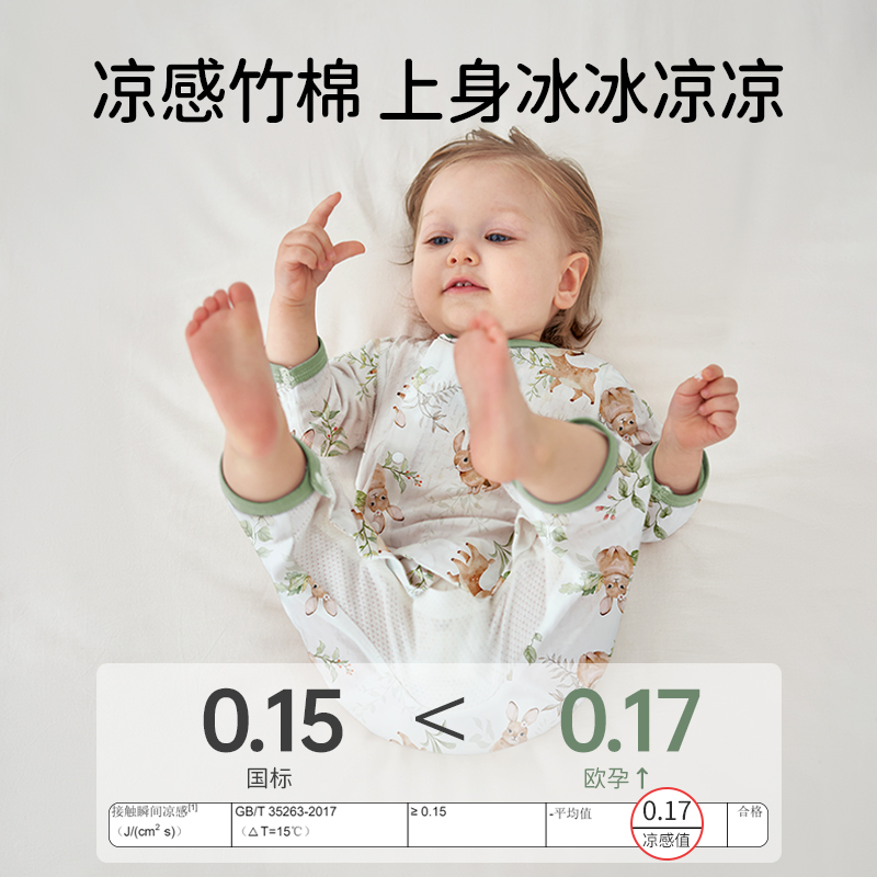 欧孕婴儿衣服夏季薄款男女宝宝连体衣空调服睡衣网眼竹棉哈衣爬服