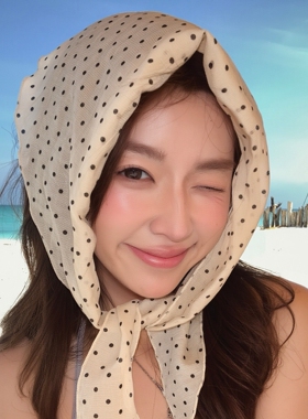 春夏新款法式波点丝巾女天丝棉复古百搭三角巾甜美高级感围巾ins