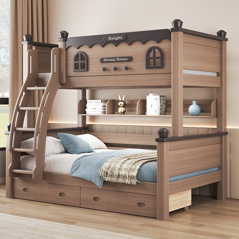 鹅掌楸木上下铺儿童床实木高低床小户型美式加粗双层床两层上下床,淘宝优惠券,粉丝福利购,淘宝优惠卷