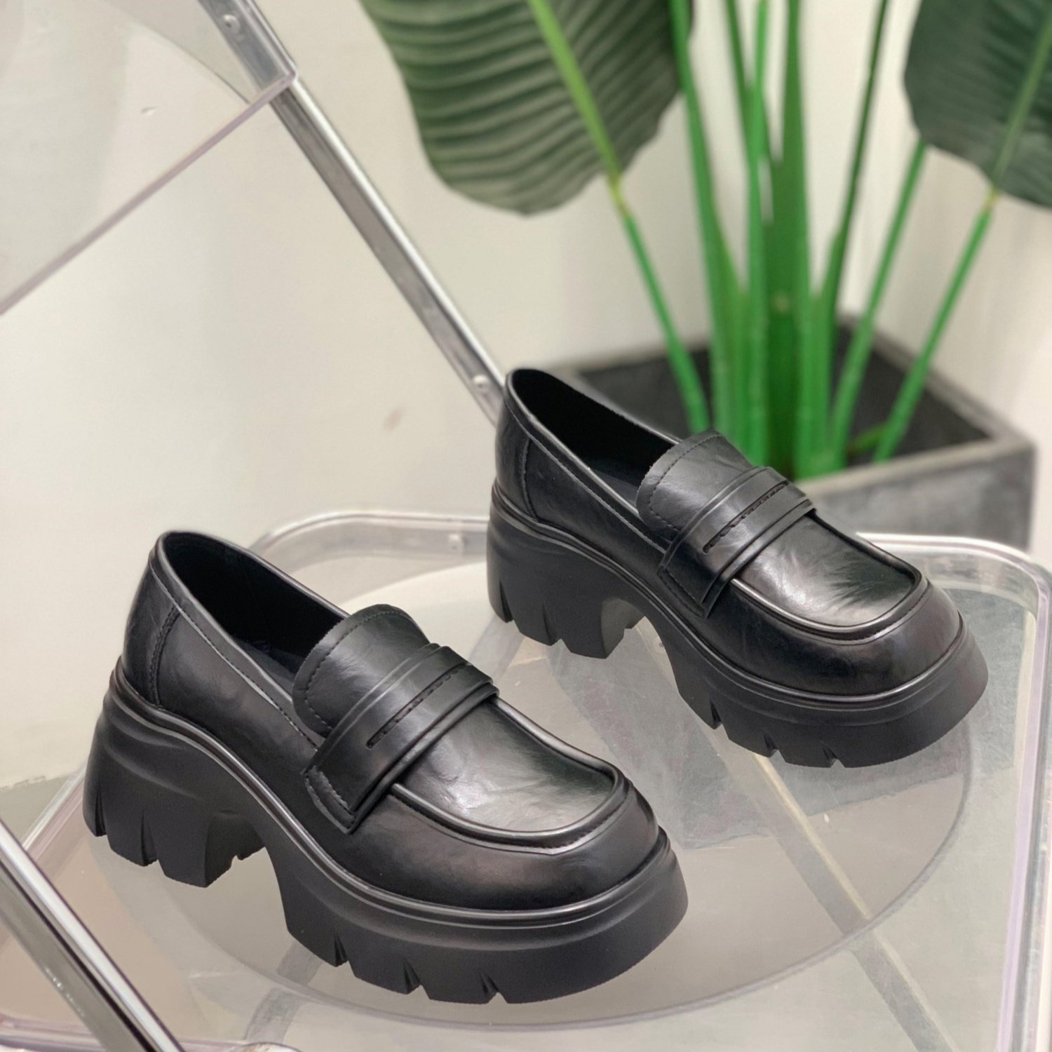 厚底乐福鞋女2026春季新款黑色英伦风一脚蹬单鞋小个子增高小皮鞋,淘宝优惠券,粉丝福利购,淘宝优惠卷