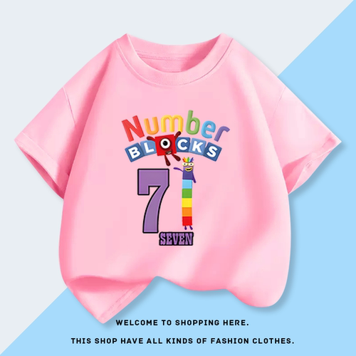 Numberblocks数字积木7号衣服儿童短袖t恤夏季纯棉卡通男女童上衣 - 图1