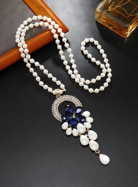 新中式唐装汉服时尚百搭猫眼花秋冬高级感毛衣链简约奢华配饰挂件