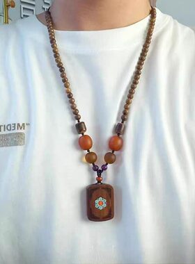 新中式国风旗袍唐装男女复古民族风项链高级感长款毛衣链木珠配饰