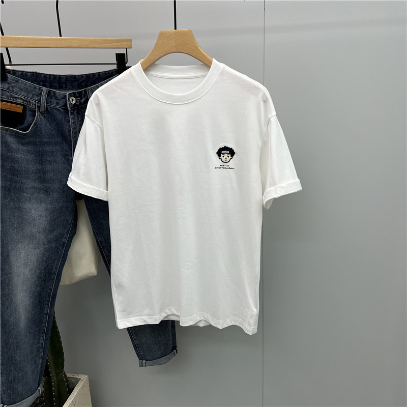 2024新款休闲百搭圆领短袖T恤男夏季潮流宽松字母印花纯棉ins体恤