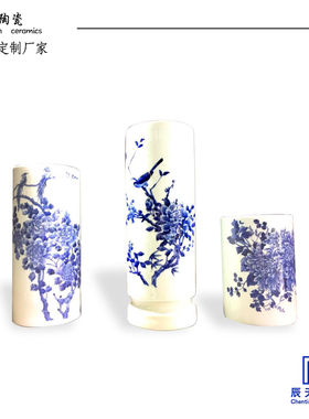 中式古典花鸟陶瓷灯柱定制