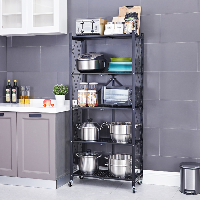 loke旗舰店可折叠免安装厨房置物架落地式多层收纳放锅架子微波炉电器储物柜3