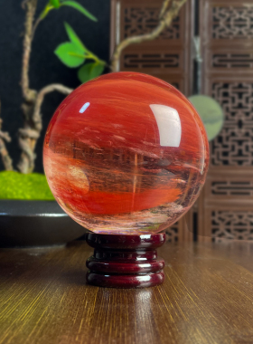 鸿运当头天然红水晶球摆件高档礼