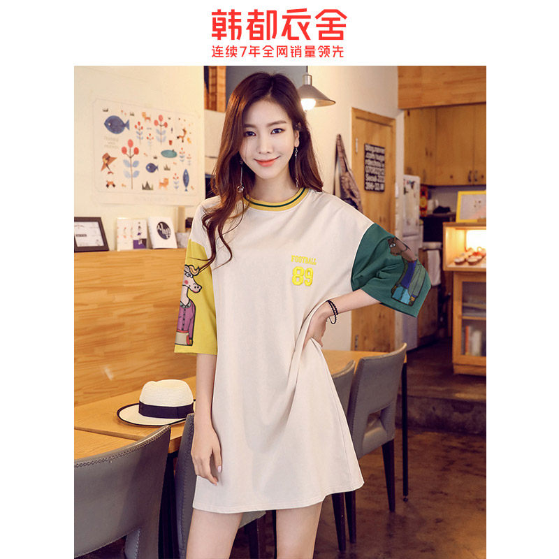 韩都衣舍2020夏短袖t恤裙侥连衣裙 韩都衣舍秀衣莲连衣裙