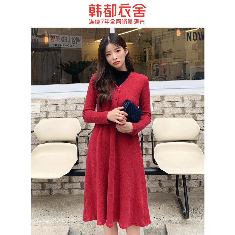 韩都衣舍2020秋装新款v领尧连衣裙 韩都衣舍秀衣莲连衣裙