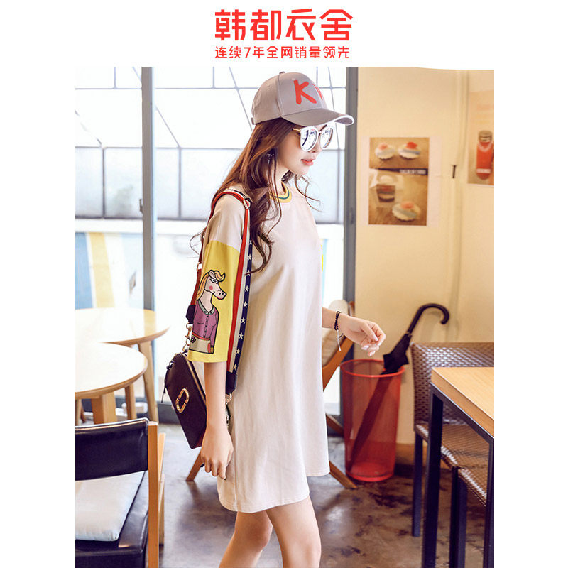 韩都衣舍2020夏短袖t恤裙侥连衣裙 韩都衣舍秀衣莲连衣裙