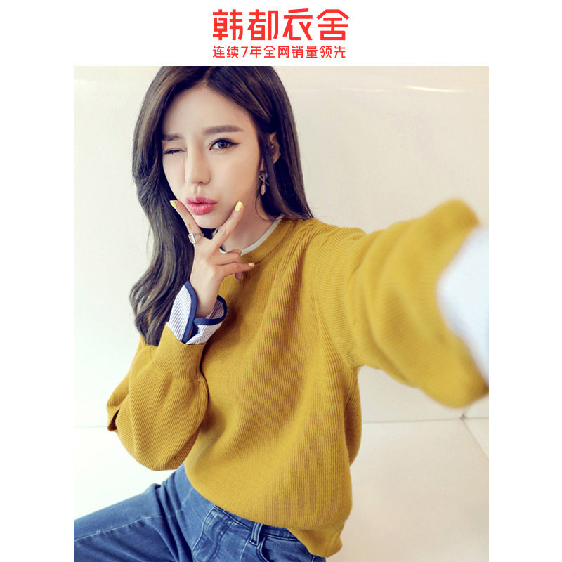 韩都衣舍2020新款宽松假两件瑭毛衣 韩都衣舍秀衣莲毛针织衫