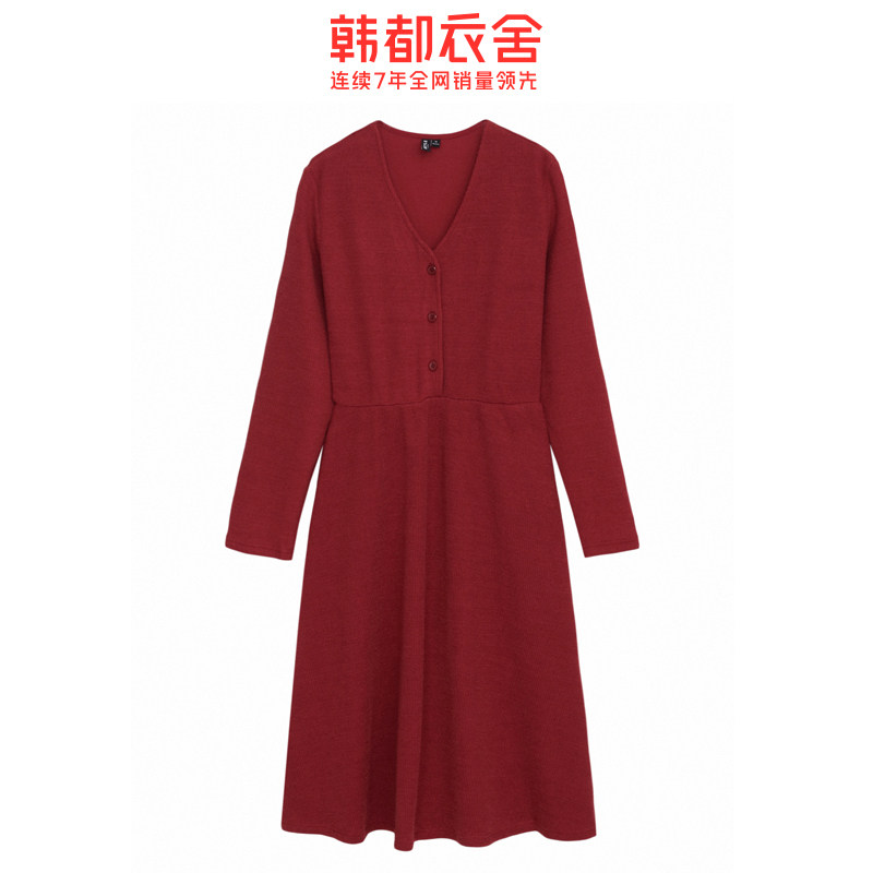 韩都衣舍2020秋装新款v领尧连衣裙 韩都衣舍秀衣莲连衣裙