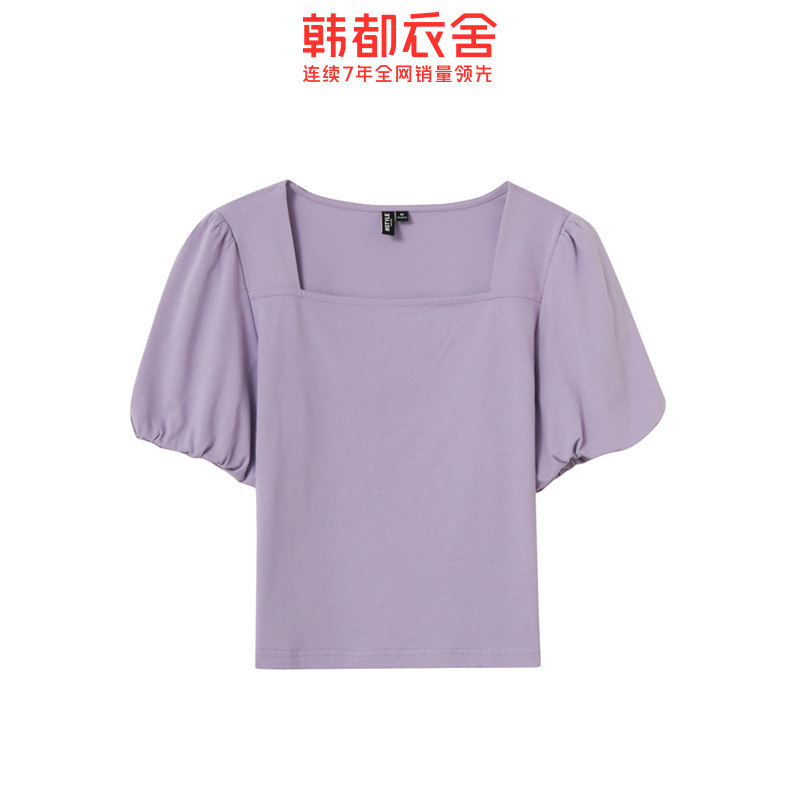 韩都衣舍2020夏新款法式方领女t恤 韩都衣舍秀衣莲T恤