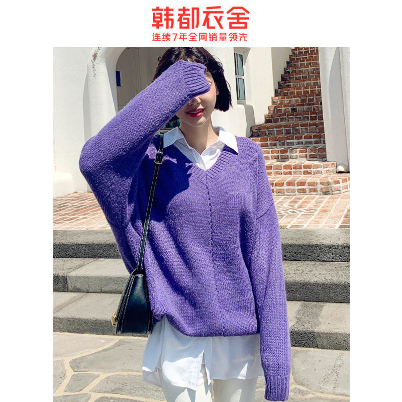 韩都衣舍2020秋新款韩版宽松瑭毛衣 韩都衣舍秀衣莲毛针织衫