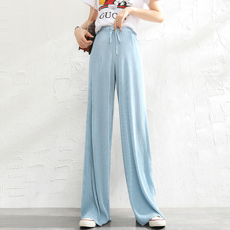 高腰压褶2020夏季下坠宽松阔腿裤 伊娅蓓休闲裤