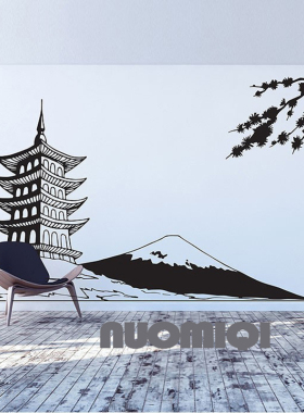 古典风景画神奈川冲浪里墙贴富士山和风贴画客厅背景墙装饰可移除