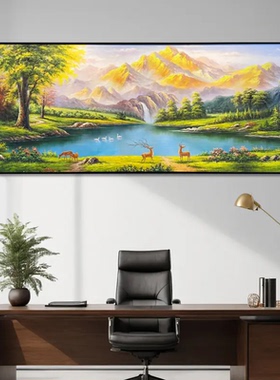 （鹿隐）金山背靠办公室山水画油画油画风景画客厅装饰画家居饰品
