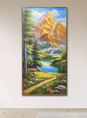 大尺寸金山福禄玄关装饰油画聚宝盆入户走廊复刻手绘肌理画挂画