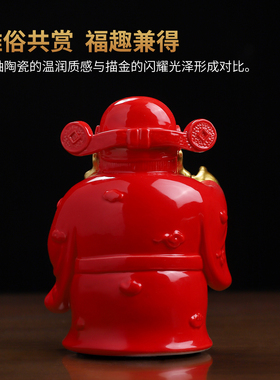 东方泥土红色招财财神爷摆件