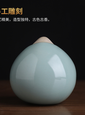 汝窑陶瓷寿桃不倒翁摆件送礼