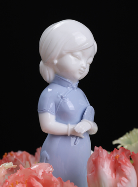 锦绣前程陶瓷盘花美女摆件