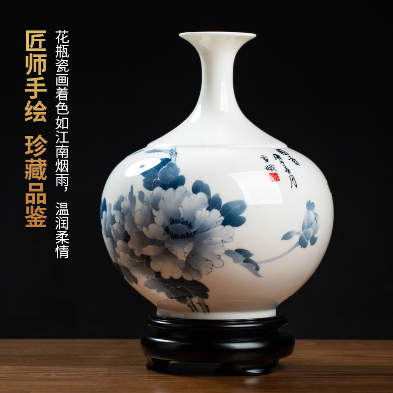 东方泥土陶瓷手绘花瓶摆件创意中式客厅电视柜装饰品工艺品/赏瓶