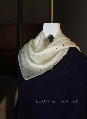 LEON&HARPER私家定制高品质小方巾丝巾领巾天丝苎麻乳白植绒波点