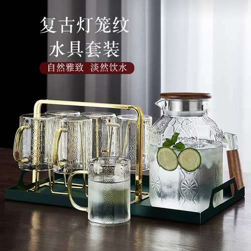 复古冷水壶玻璃耐高温家用大容量水瓶白开水杯套装扎壶茶壶凉水壶 - 图2
