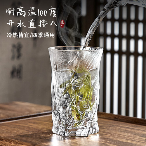 高颜值冰川杯纹玻璃杯子家用客厅家庭杯具喝水待客泡茶杯套装6只 - 图1