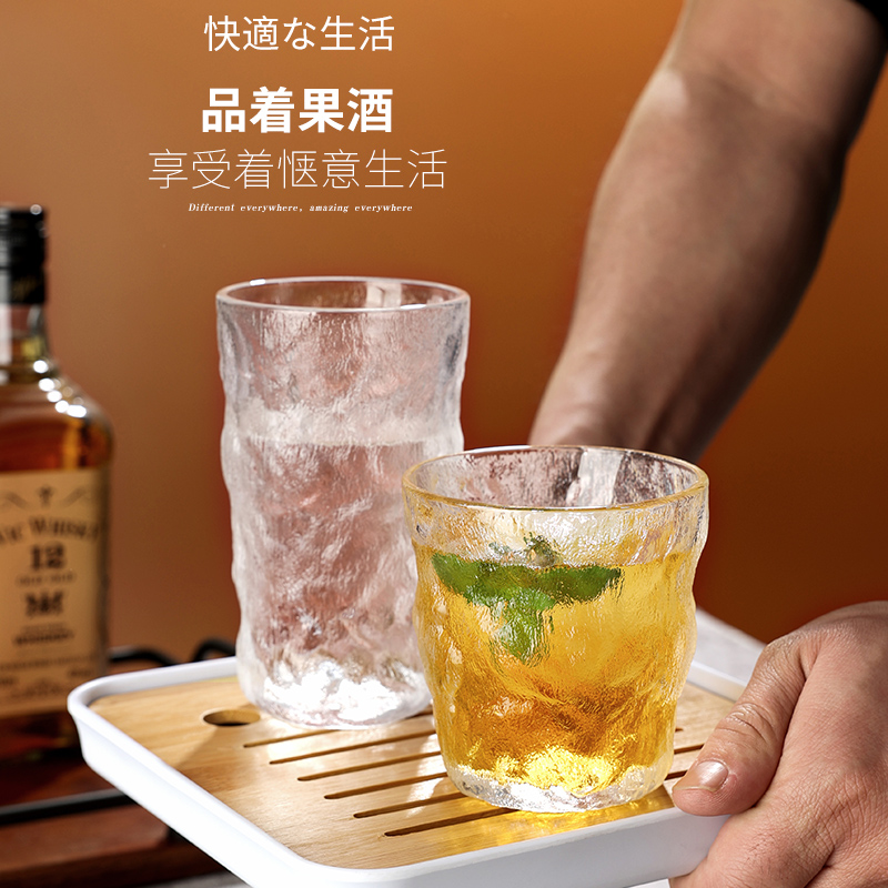 日式冰川石纹玻璃水杯套装加厚家用耐热玻璃杯茶杯果汁杯子高颜值 - 图2