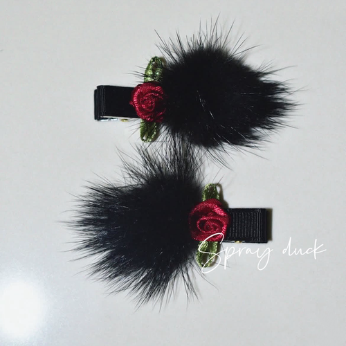 小众毛绒秋冬毛球usite同款fur rose hair pin玫瑰毛球刘海边发夹 - 图3