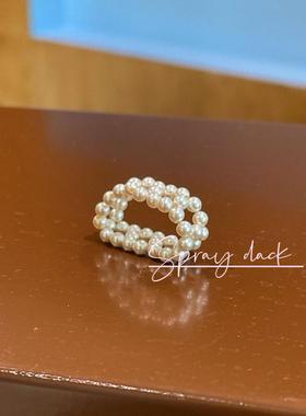 小众复古宫廷珍珠花环韩国设计师款仿珍珠串珠戒指ins博主同款