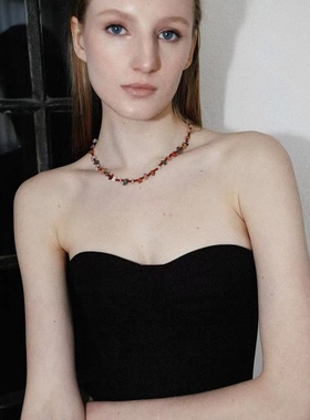 野莓日记天然碎石手工串珠项链锁骨链waki同款