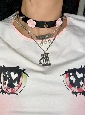玫瑰铆钉皮质choker项链