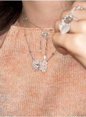 蝴蝶结吊坠锁骨链叠戴