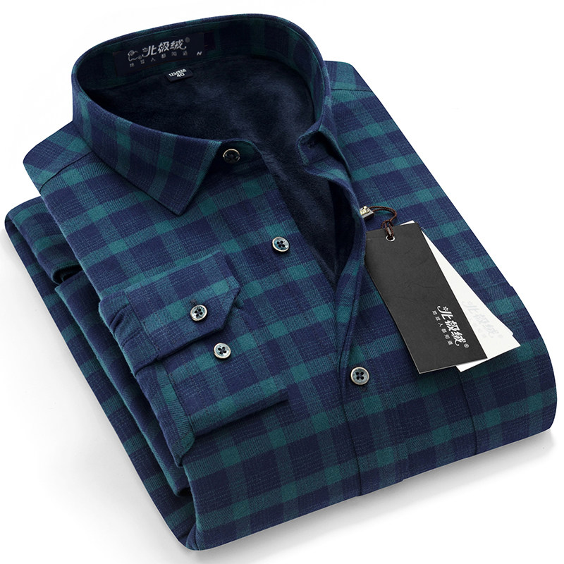 北极绒保暖加绒纯棉格子男士衬衫 北极绒早稻田衬衫